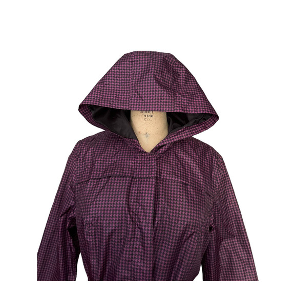 Esmara Womens Trench Coat Purple Houndstooth Hooded Belted Pockets Lined M - Picture 2 of 7